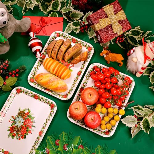 Zubebe Christmas Flower Serving Platter Set 13x10 Inch Plastic Holiday Tray
