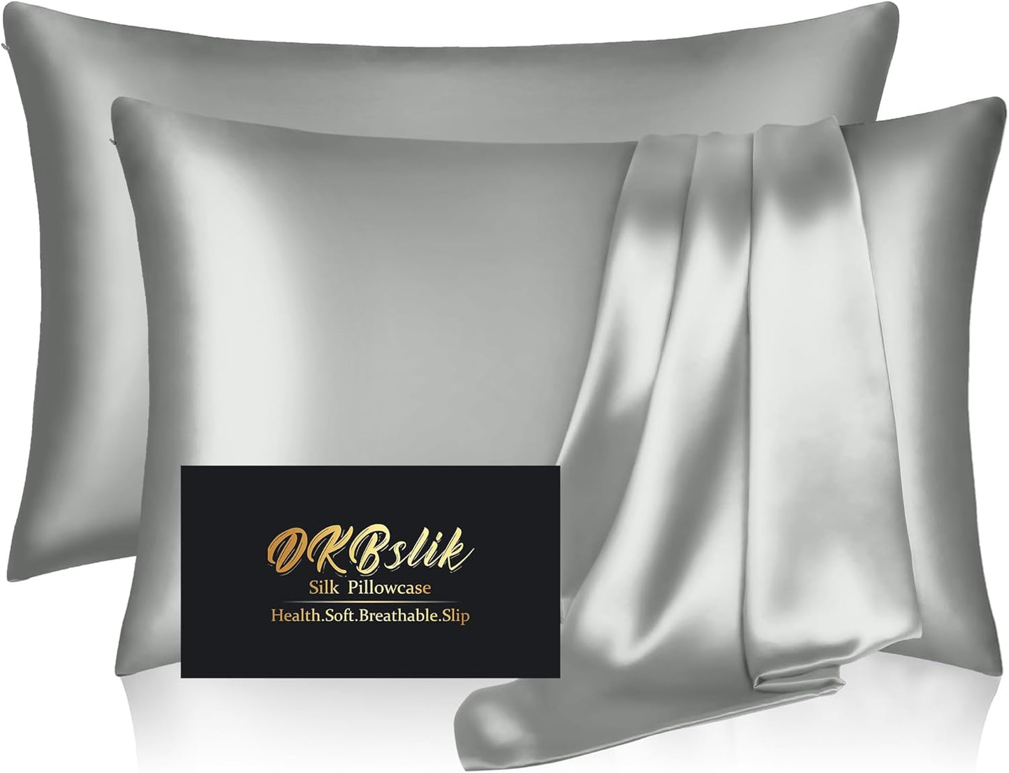 Regine Switzerland Silk Pillowcase Set - Natural Mulberry Silk for Hair & Skin | King Size, Silver Grey, 2 Pack