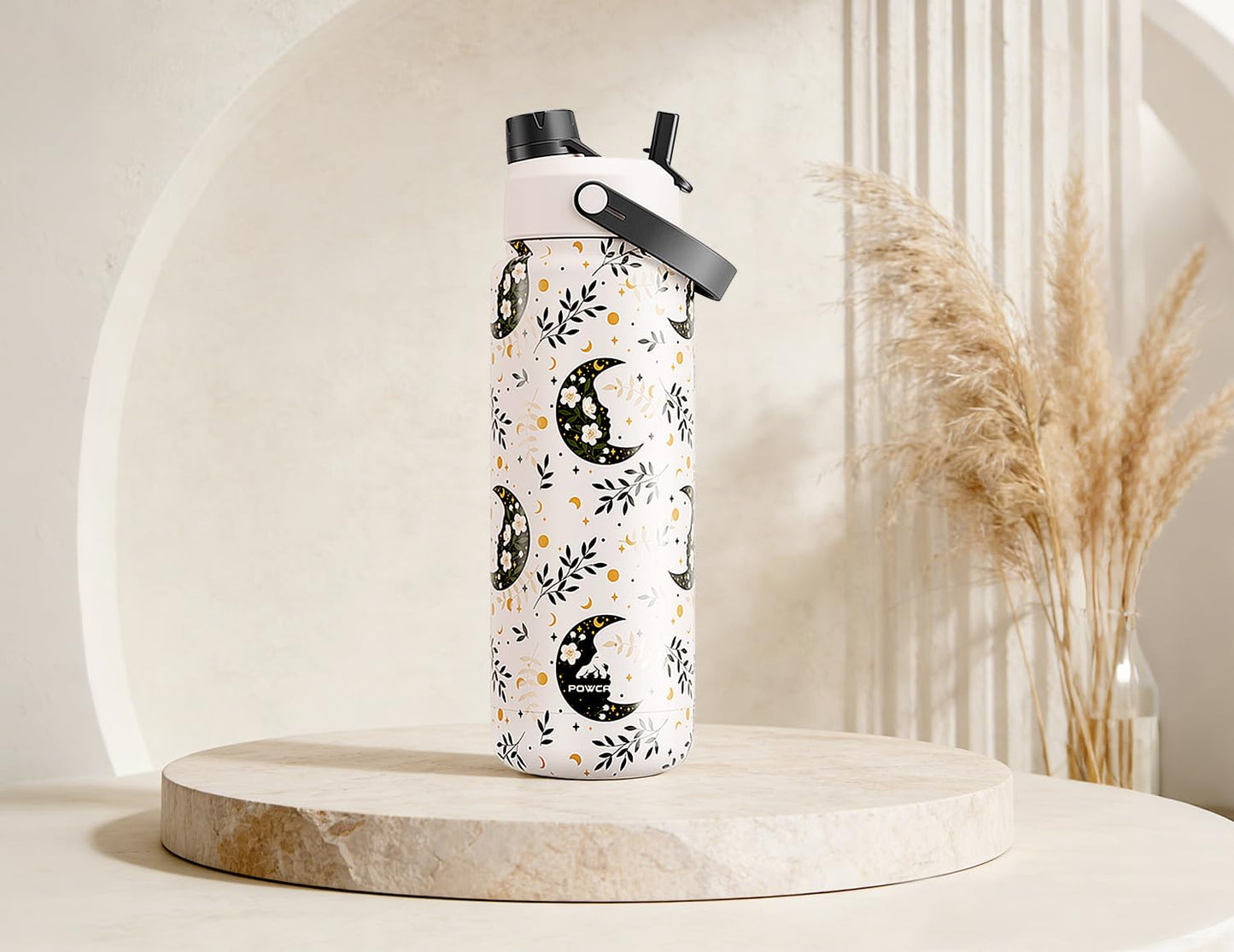 POWCAN 32 oz Insulated Water Bottle with 2-in-1 Straw and Spout Lid, Keep Cold 24H, Leak-Proof, BPA-Free, Double Wall Stainless Steel Water Bottle for Sports, Gym, Travel and School (Moonlight Garden)