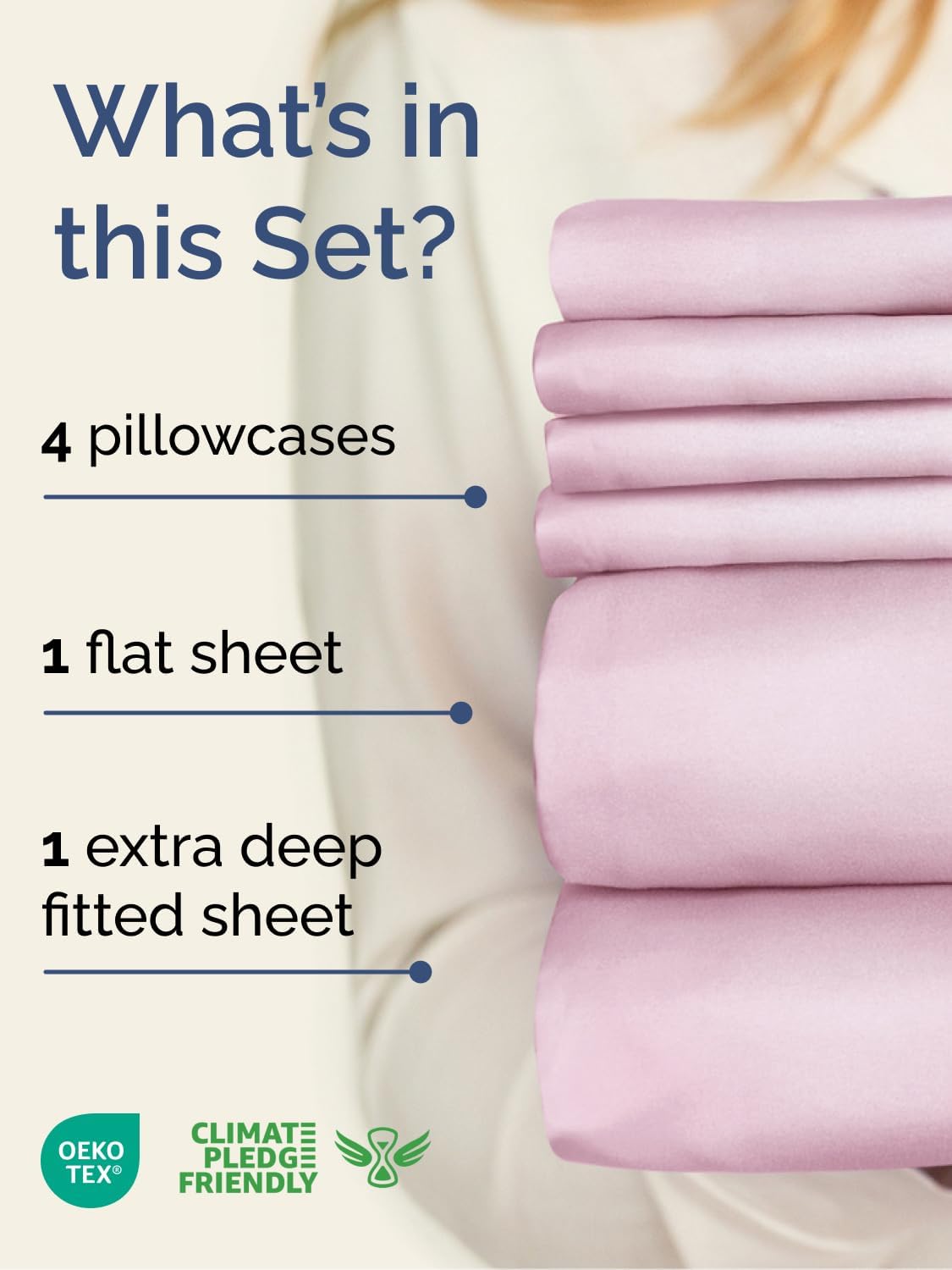 Skiennix Extra Deep King Sheet Set - 6-Piece Breathable Cooling Bedding - Soft, Wrinkle-Free Light Pink