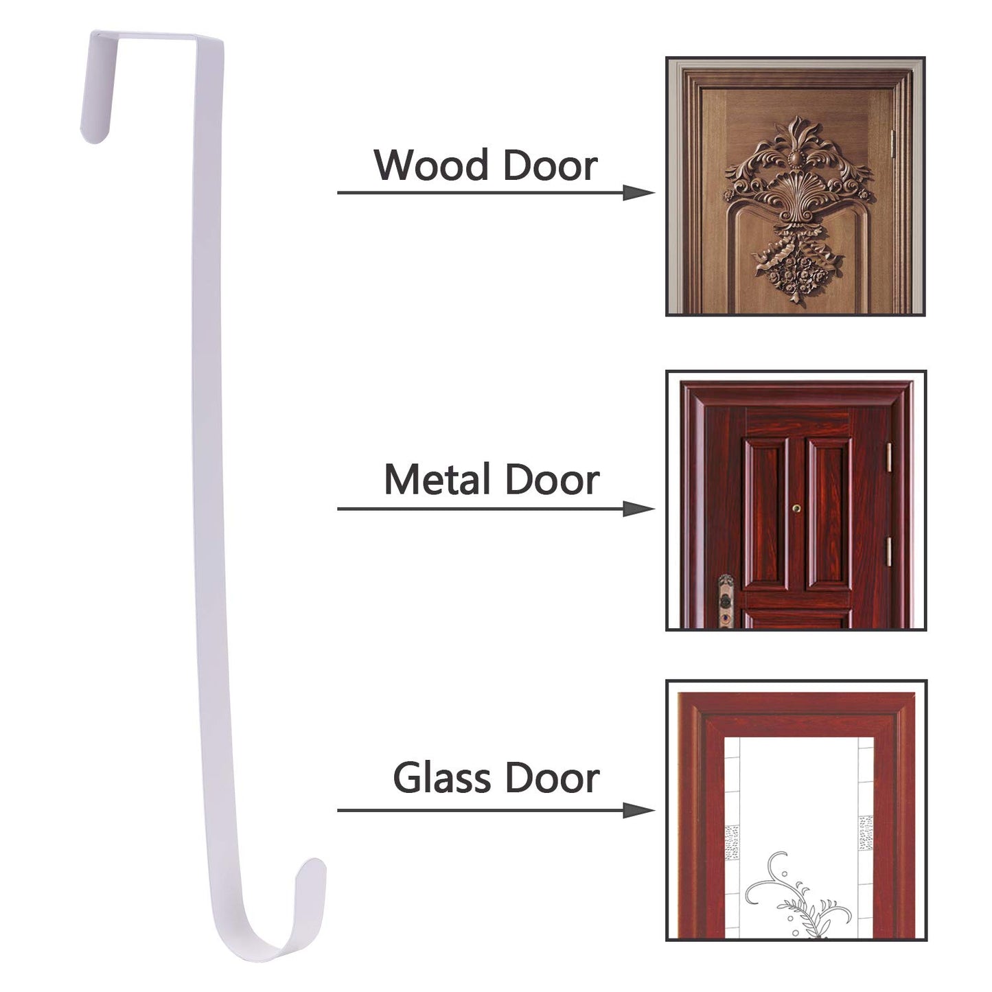 Sattiyrch 15" Wreath Hanger for Front Door,Sturdy Steel Wreath Door Hanger,Over The Door Hanger Hook (White,2)