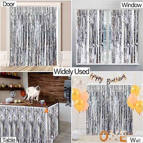 6 Pack Silver Foil Fringe Backdrop Curtains,3.28 ft x 8.2 ft Thicken Metallic Tinsel Streamer Party Decorations for Christmas New Year Birthday Wedding Graduation Party Decor Supplies