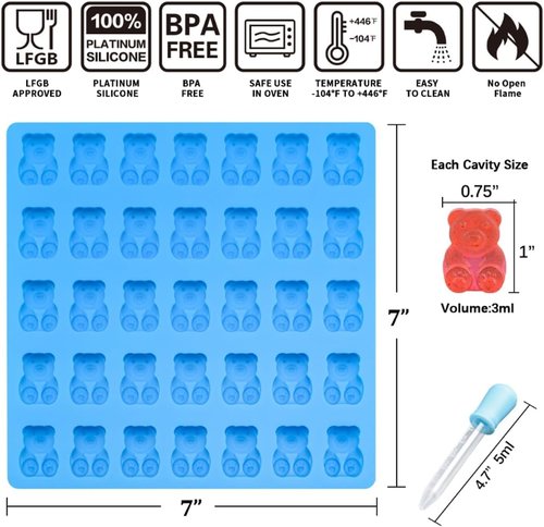 CAKETIME Gummy Bear Molds - 1 Inch Silicone Candy Molds, 4 Pack, LFGB Approved Food Grade Quality