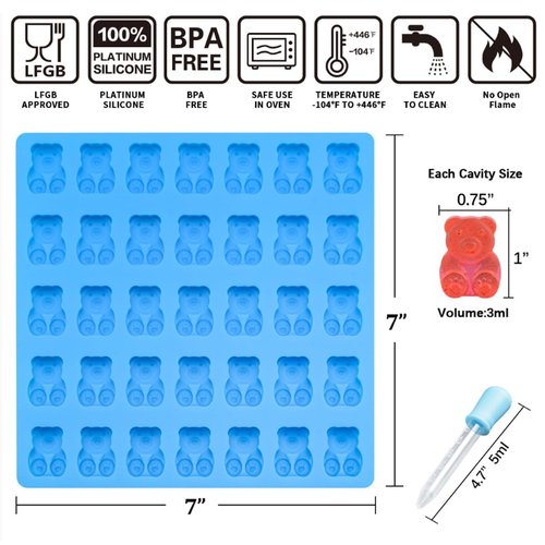 CAKETIME Gummy Bear Molds Candy Molds - 1 Inch Gummy Molds Bear Large Chocolate Molds Silicone 4 Pack LFGB Pinch Test Approved Best Food Grade Silicone