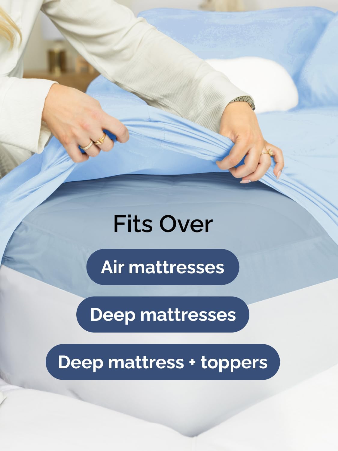 Skiennix Extra Deep Full Sheet Set - 6 Piece Breathable Cooling Sheets | Luxury Hotel Bedding - Light Blue