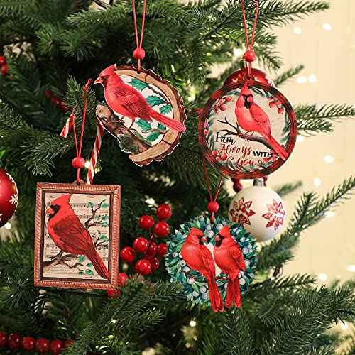 9pieces Red Cardinal Christmas Ornaments Wooden Cardinals Birds for Christmas Tree Ornament Decorations Memorial Gifts