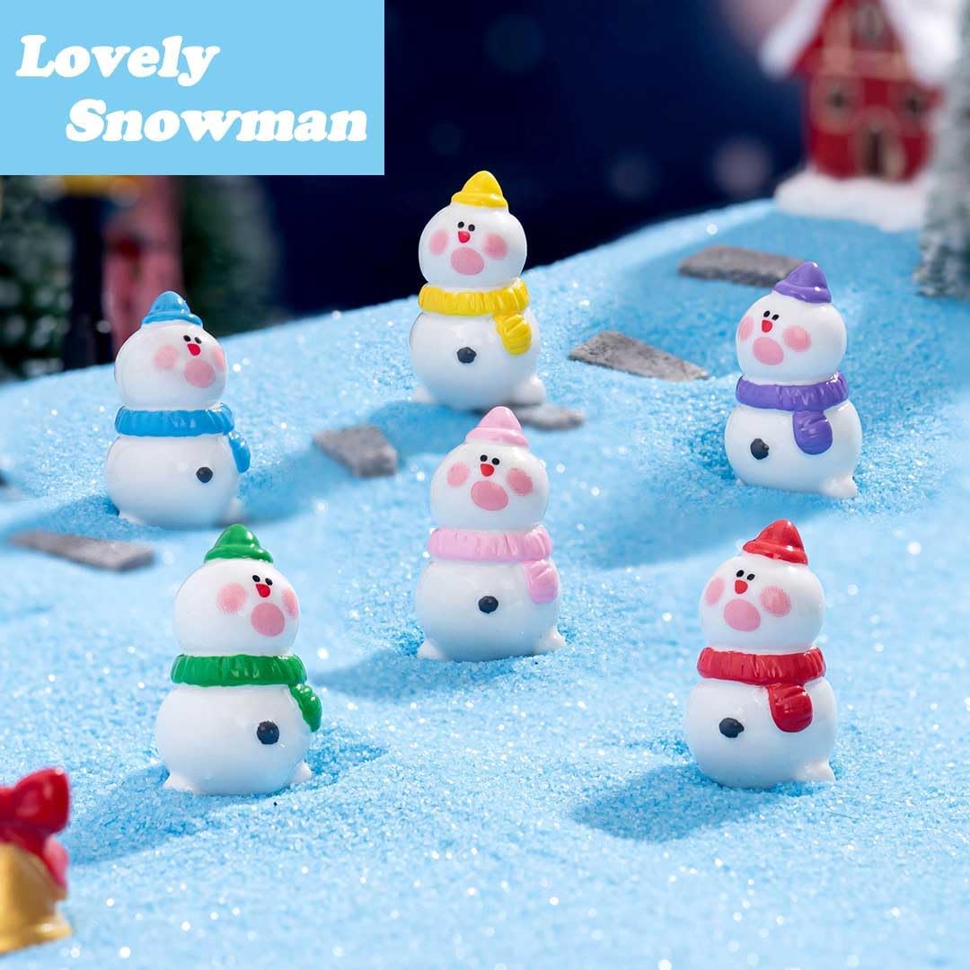 Skiennix Mini Snowman Figurines - 48pcs Christmas Resin Decorations with Top Hat for DIY Crafts