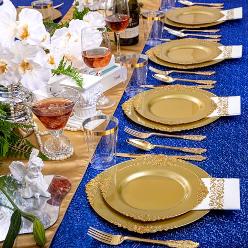 Morejoy Gold 175PCS Disposable Dinnerware Set with Gold Rim – Elegant Party Plates