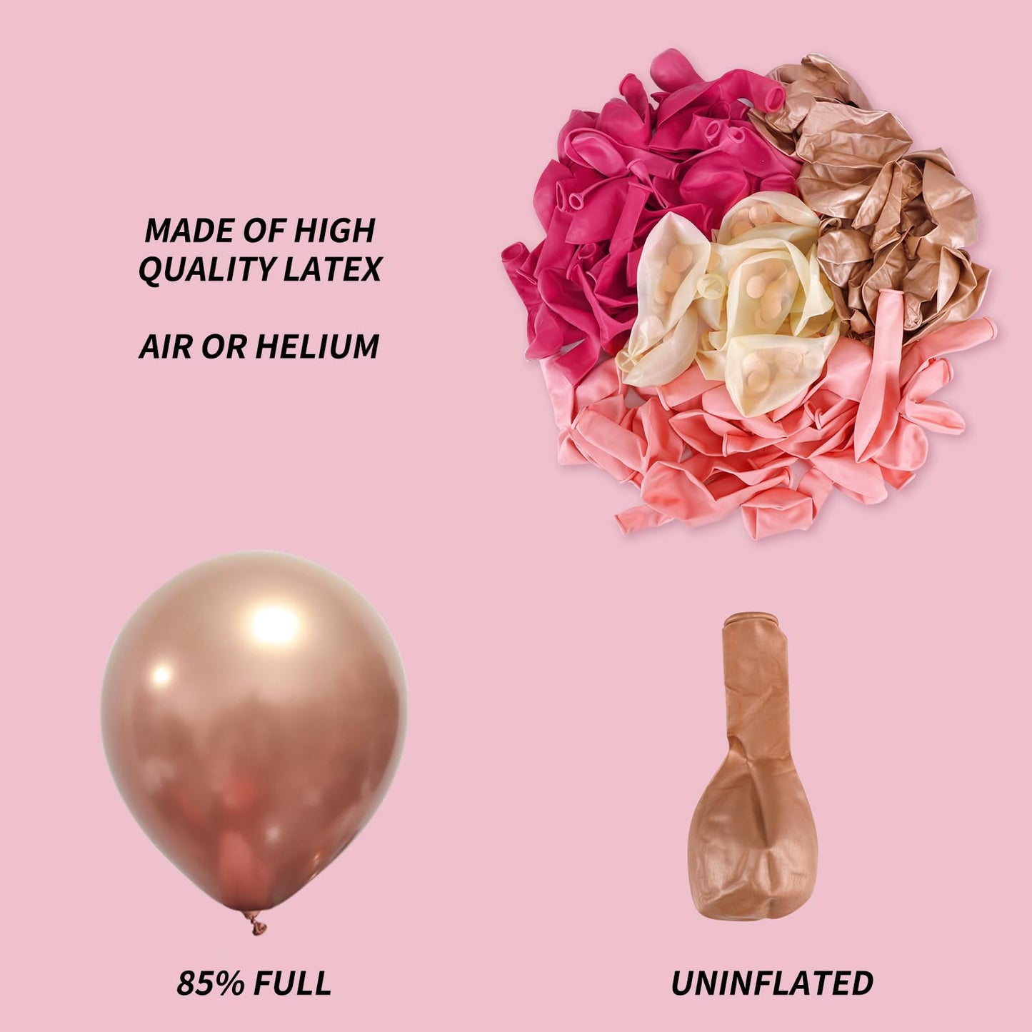 RUBFAC 160pcs Pink Balloon Arch Garland Kit, Hot Pink Rose Gold Metallic Confetti Balloons for Birthday Baby Shower Princess Theme Party Wedding Background Decorations