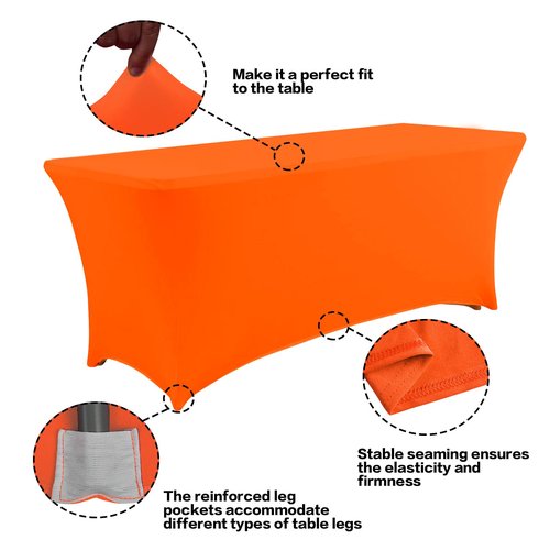 IVAPUPU 4FT Table Cloth for Rectangular Fitted Events Stretch Orange Table Covers Washable Cover Spandex Tablecloth Protector for Party, Wedding, Cocktail, Banquet, Festival