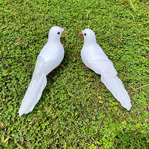 LWINGFLYER 2pcs White Doves 7-Inch Artificial Simulation Foam Bird Feathered Dove for Craft Wedding Decoration Party Accessories Christmas Tree Ornaments (Small White Doves)