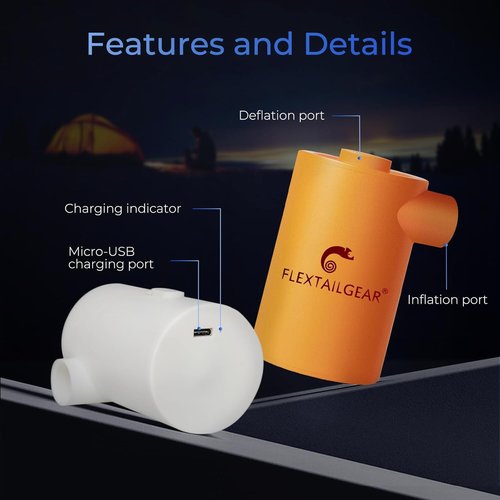 FLEXTAILGEAR MAX Portable Air Pump - USB Rechargeable 3600mAH Battery for Quick Inflation | Ideal for Sleeping Pads, Air Mattresses, Pool Toys (Orange)