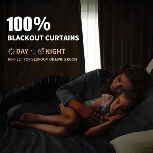 INOVADAY 100% Blackout Curtains - Extra Wide Thermal Insulated Drapes for Sliding Doors | Beige, 102 Inch