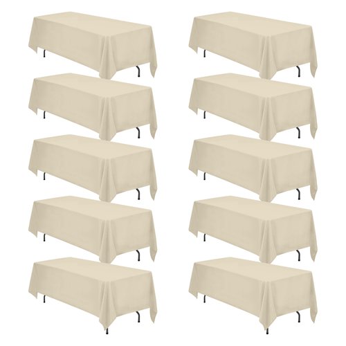 BRILLMAX 10 Pack Beige Tablecloths 70 x 120 Inch for 6ft & 8ft Rectangle Tables - 150 GSM Polyester Fabric, Universal Fit, Water, Stain & Wrinkle Resistant Cloth Cover for Wedding Reception Banquet