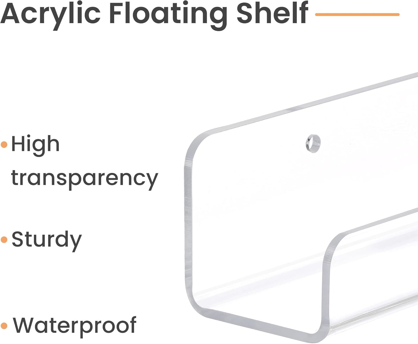 Upsimples Clear Acrylic Wall Shelves - 6 Pack, 1.7" x 12" for Nail Polish, Vinyl Records & Décor