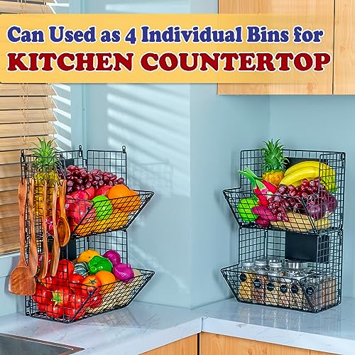 4 Pack Wall Mount Wire Basket Organizer - Extra Large Black Storage Bins with Chalkboards