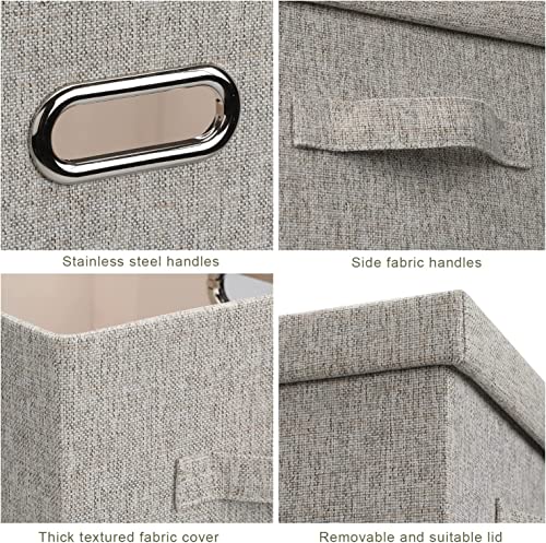 Beige Storage Bins with Lids - 5 Pack Fabric Closet Organizer Cubes