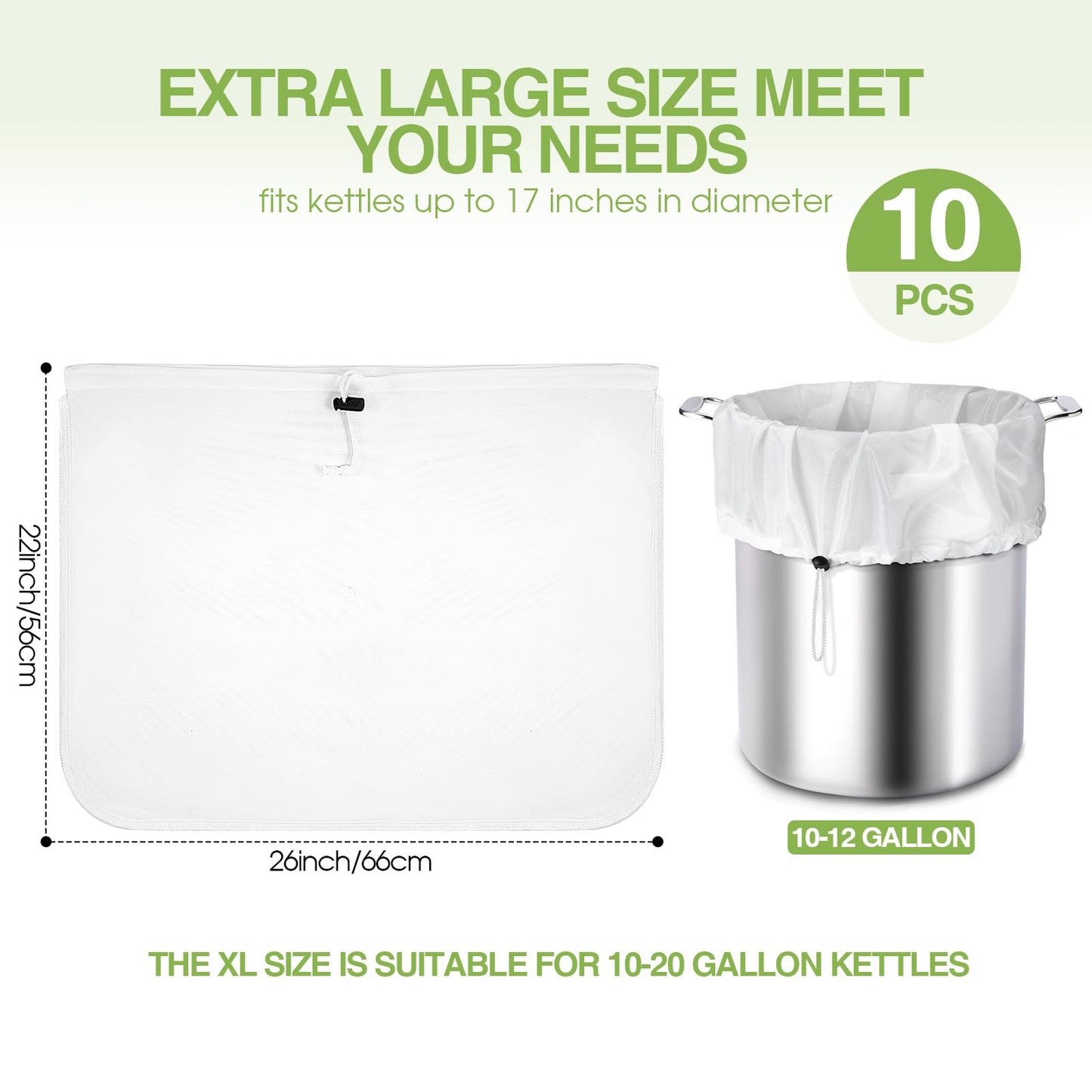 Chumia 10 Pack Brew Bags Reusable Extra Large 26 x 22'' Fine Mesh Strainer Cold Brew Filters Drawstring Cheese Cloth Straining Bags Wine Making Supplies for Fruit Cider Beer