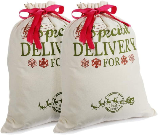 Extra Large Burlap Santa Sacks for Christmas Gifts - 19.7" x 26.8" Drawstring Holiday Bags for Kids & Decorations