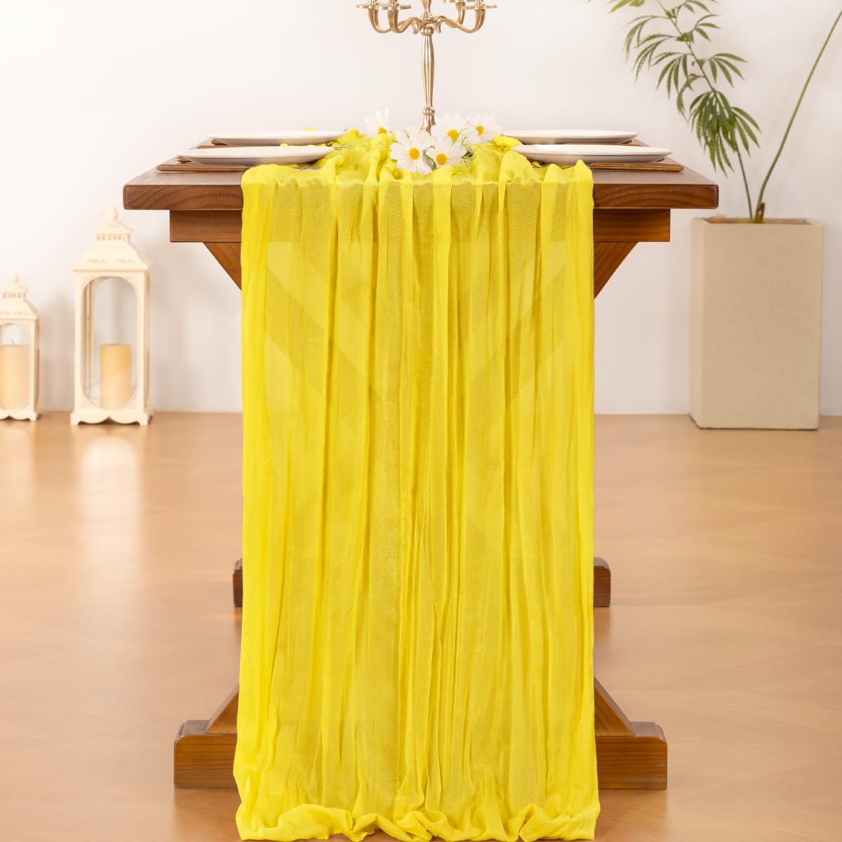 Socomi 6pcs Yellow Cheesecloth Table Runner Boho Rustic Gauze 120 inch 10FT Cheese Cloth Runner for Wedding Party Baby Shower Birthday Home Decor