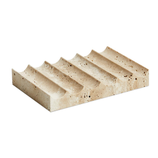 PHINILUX Luxury Travertine Soap Dish Marble Jewelry Ring Tray - Rectangle Marble Soap Tray & - Self Draining Soap Holder for Bathroom, Kitchen, Beige Travertine