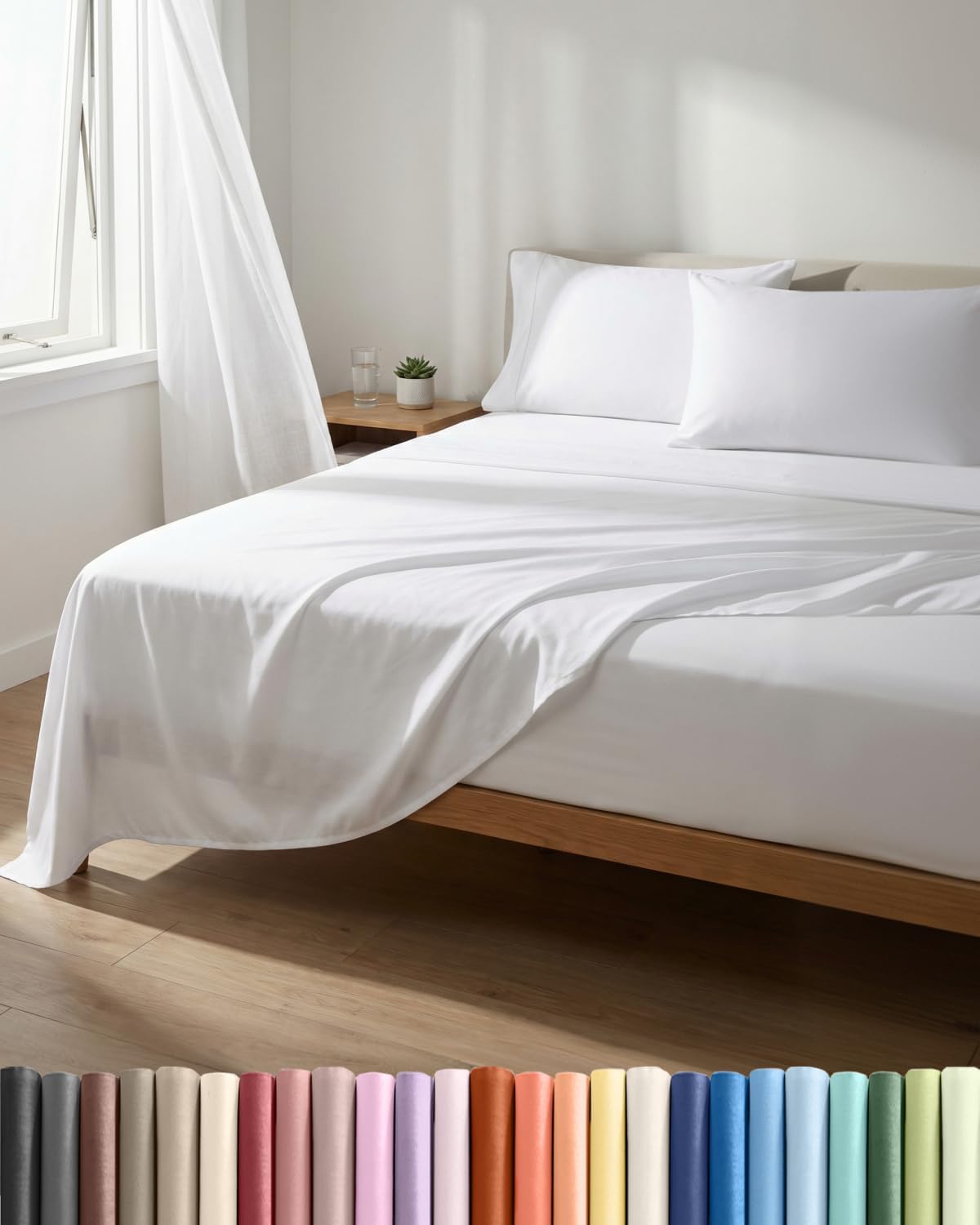 Lightweight 4-Piece Queen Bed Sheet Set by [Brand Name] - Cooling, Soft & Breathable - Fits 8-16 Inch Deep Pockets - White