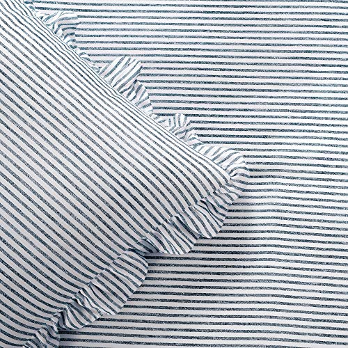 Lush Decor Navy King Size Ticking Stripe Bedspread Set with Ruffle Skirt
