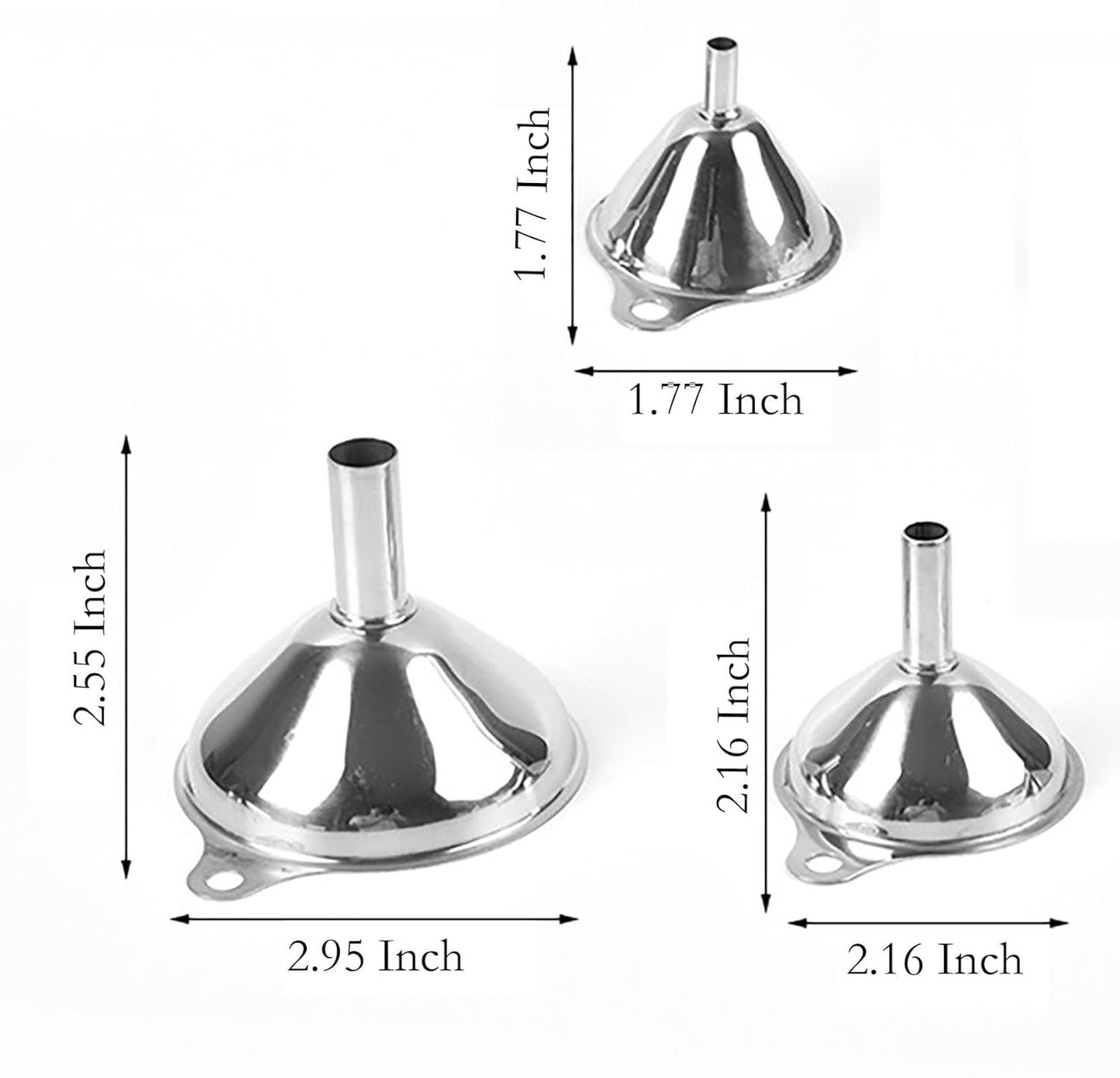 Skiennix Stainless Steel Funnel Set - 3 Sizes with 2 Cleaning Brushes for Effortless Bottle Filling