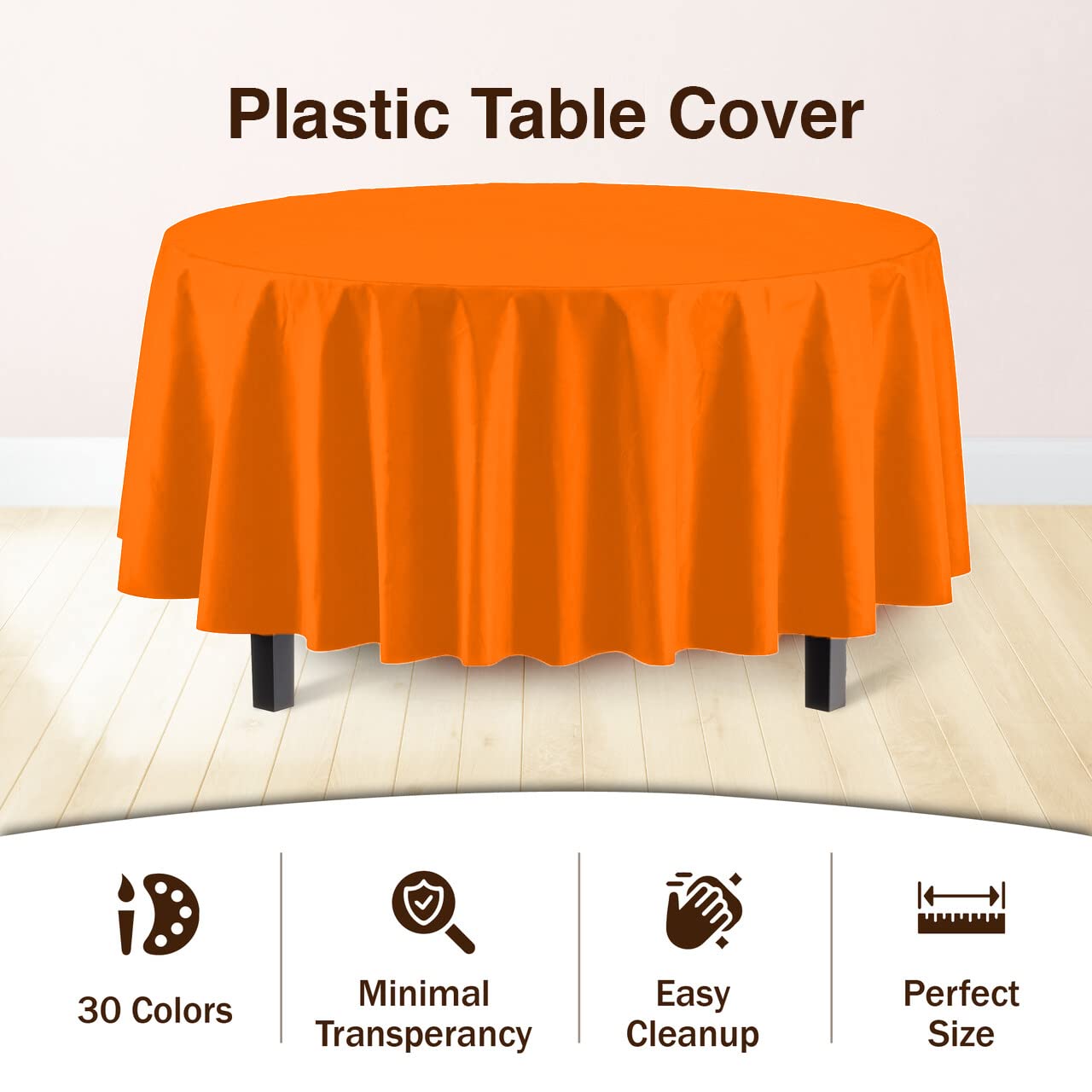 Exquisite 12-Pack Premium Plastic 84-Inch Round Tablecloth, Orange
