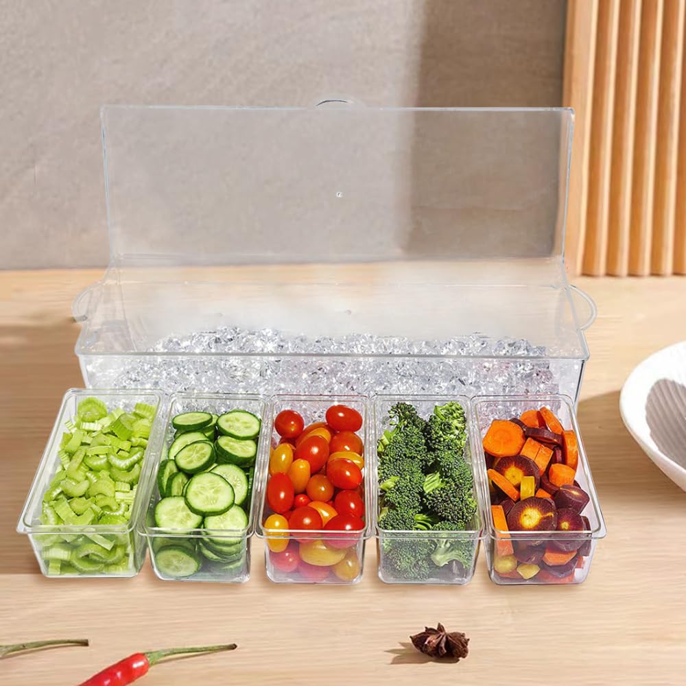 LucaSng Condiment Containers Server with Lid,Ice Tray,Condiment Organizer,Chilled Caddy,Bar Garnish Holder on Ice,Dispenser,Salad Platter for Parties and Restaurants, White