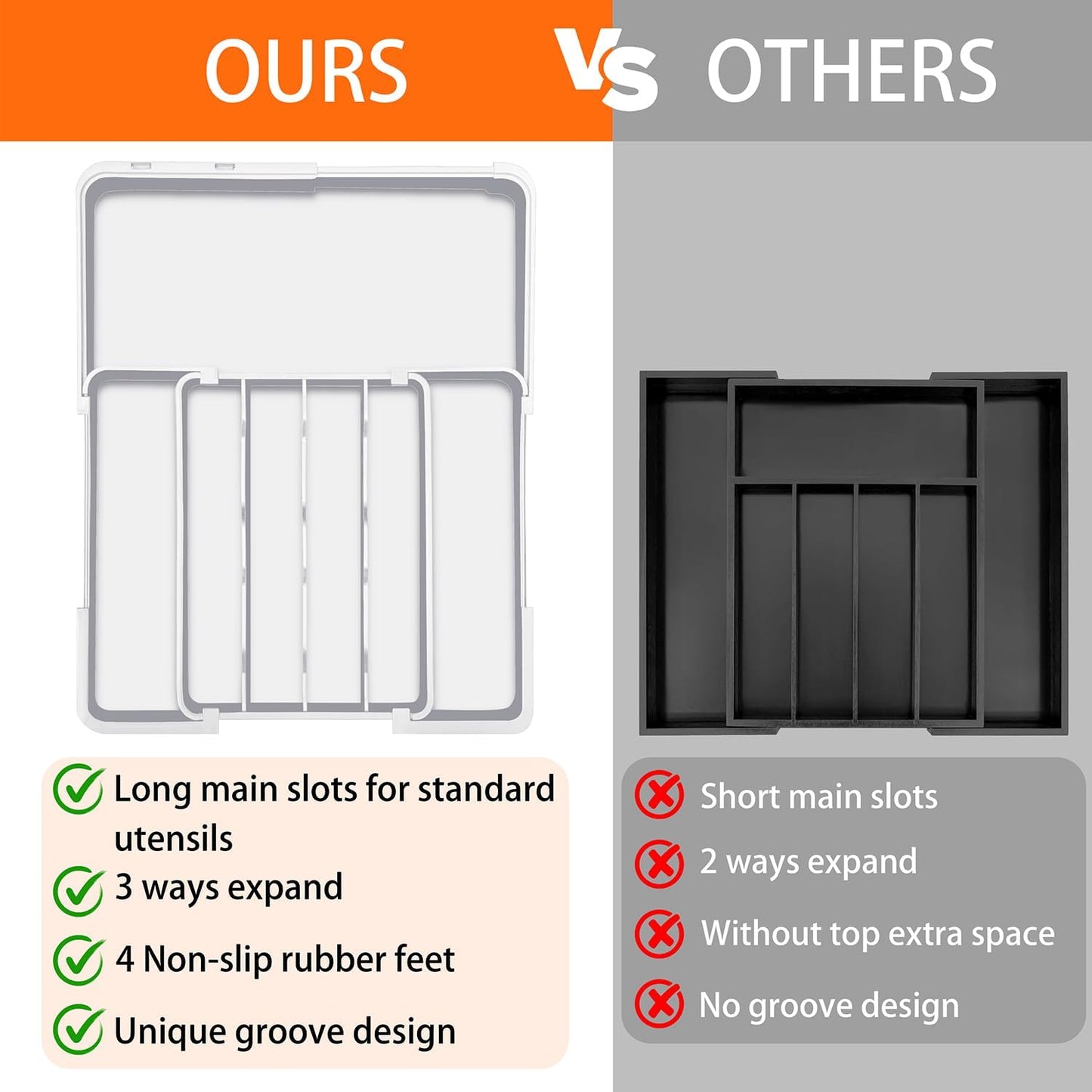 Spaclear Silverware Organizer - Expandable BPA-Free Utensil Drawer Organizer with 7 Compartments | White