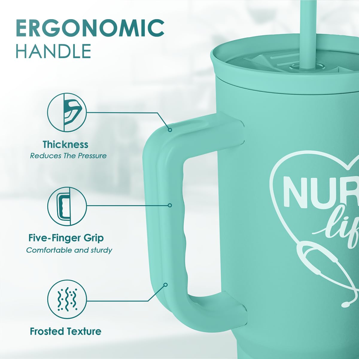 Nurse Gift Tumbler 40oz with Handle and Straw – Nutrition Facts Insulated Stainless Steel Travel Coffee Mug for Nursing Friends - Gifts for Nurse Week, Appreciation, Birthday, Christmas
