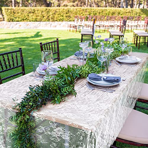 White Lace Tablecloth Set - 10 Pieces 60 x 120 Inches Rectangular Overlay