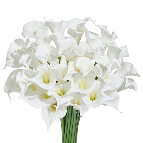 Heleze 30 PCS Artificial Calla Lily Flowers Bouquet Faux Branches for Vase Fake Flower 13.5" Real Touch for DIY Mother's Day Wedding Party Decoration Pure White