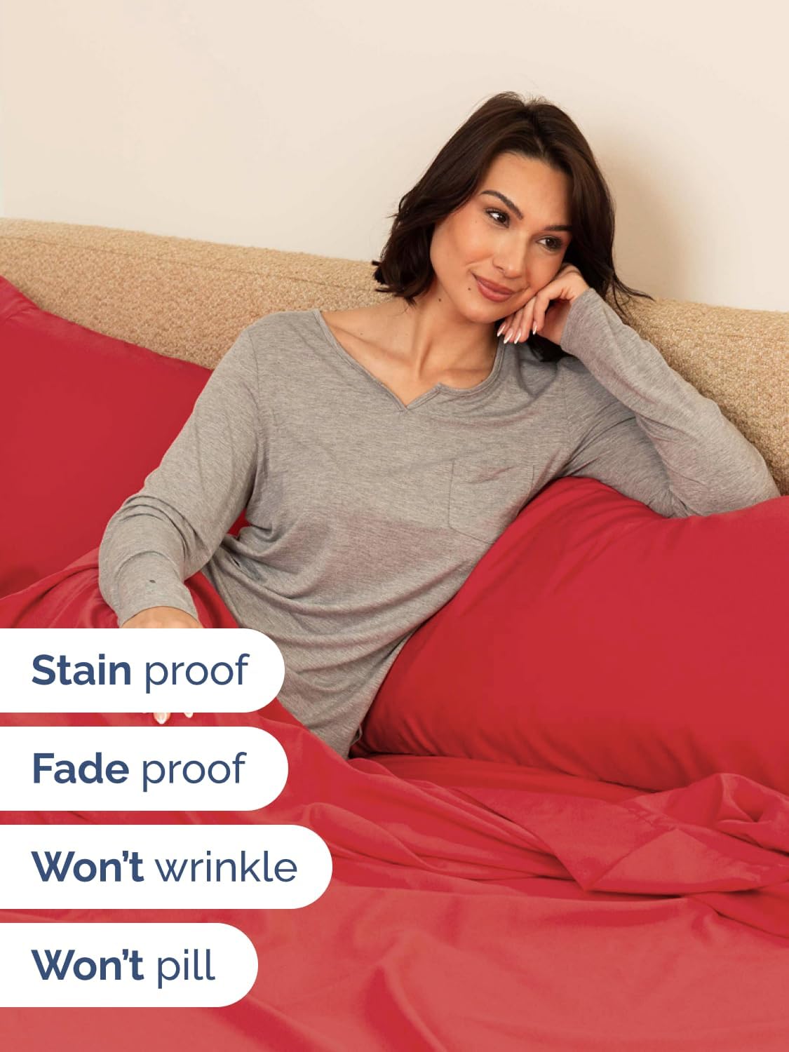 Skiennix Extra Deep Cal King Sheet Set - 6 Piece Breathable Cooling Bedding - Luxury Red Sheets for All Ages