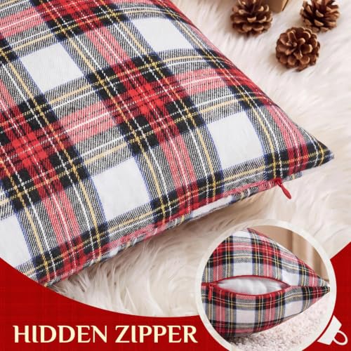 Softalker Christmas Plaid Throw Pillow Covers Set of 4, 20x20 Inches, Red White