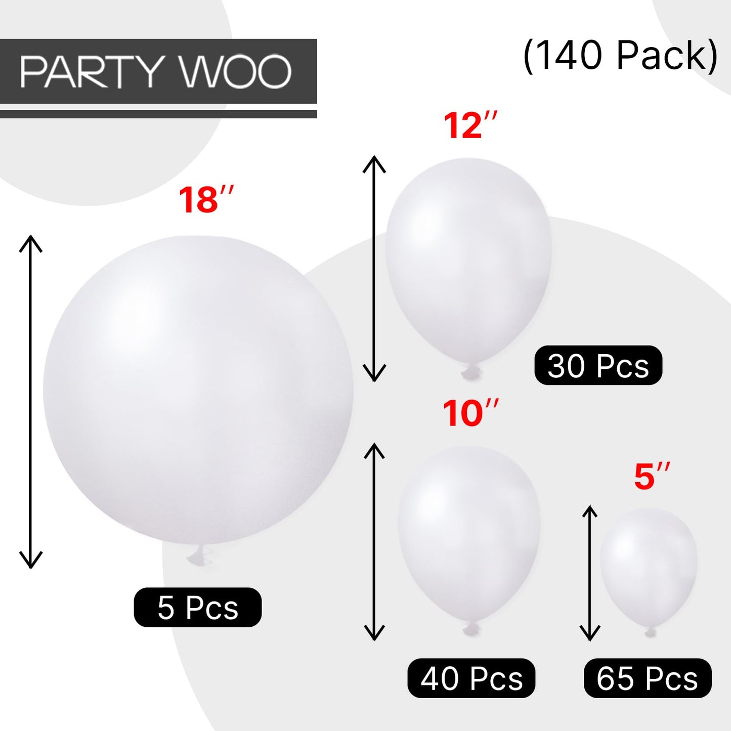 PartyWoo Pearl White Balloons 140pcs Different Sizes Pack of 18 12 10 5 Inch Metallic White Latex Balloon Arch Kit Garland for Wedding Graduation Baby Shower Birthday Party Decorations White-Z30
