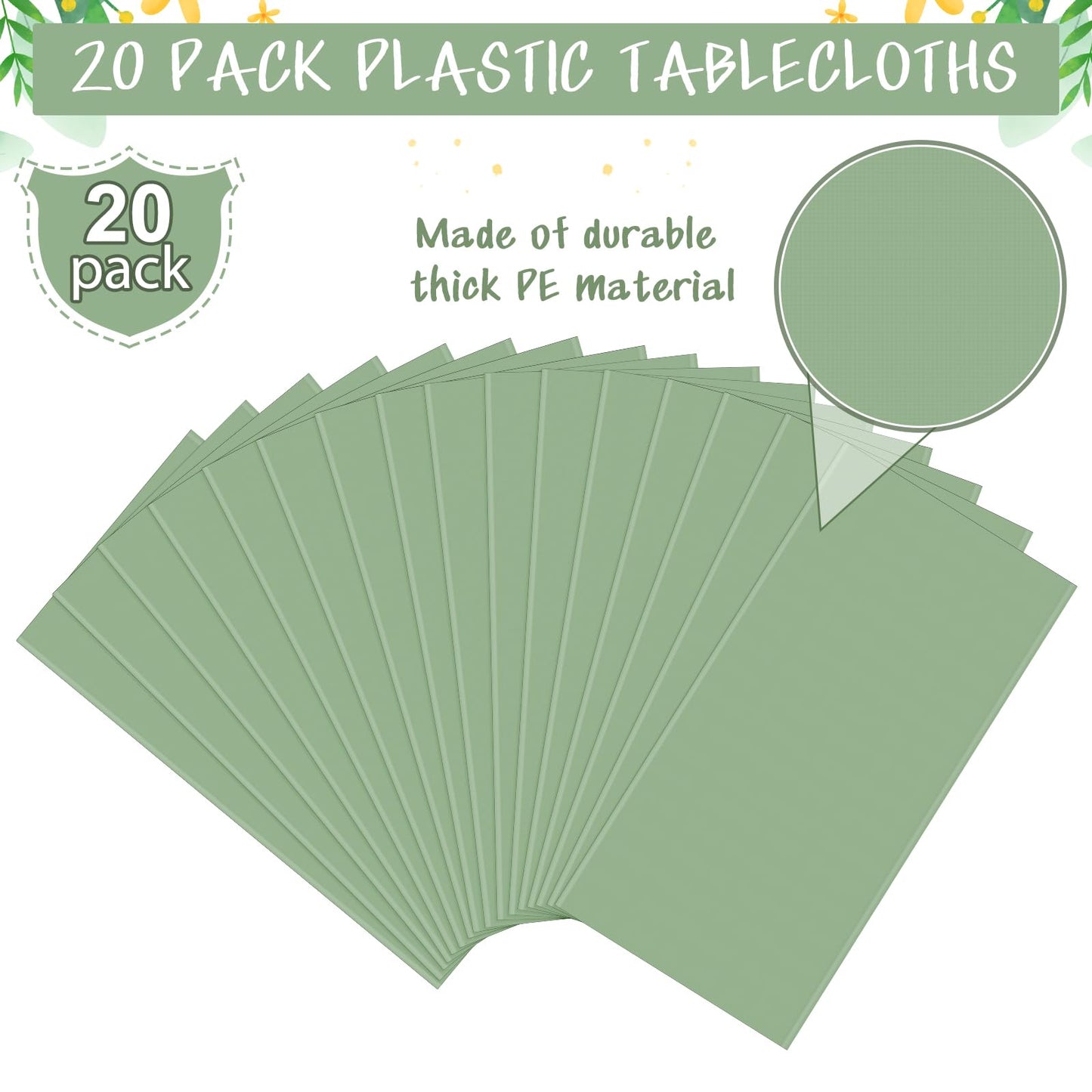 20Pack Sage Green Plastic Tablecloths for Rectangle Tables,Light Green Disposable Tablecloth,Waterproof Sage Green Table Cover for Birthday Bridal Wedding Baby Shower Party Decorations,54 X 108Inch