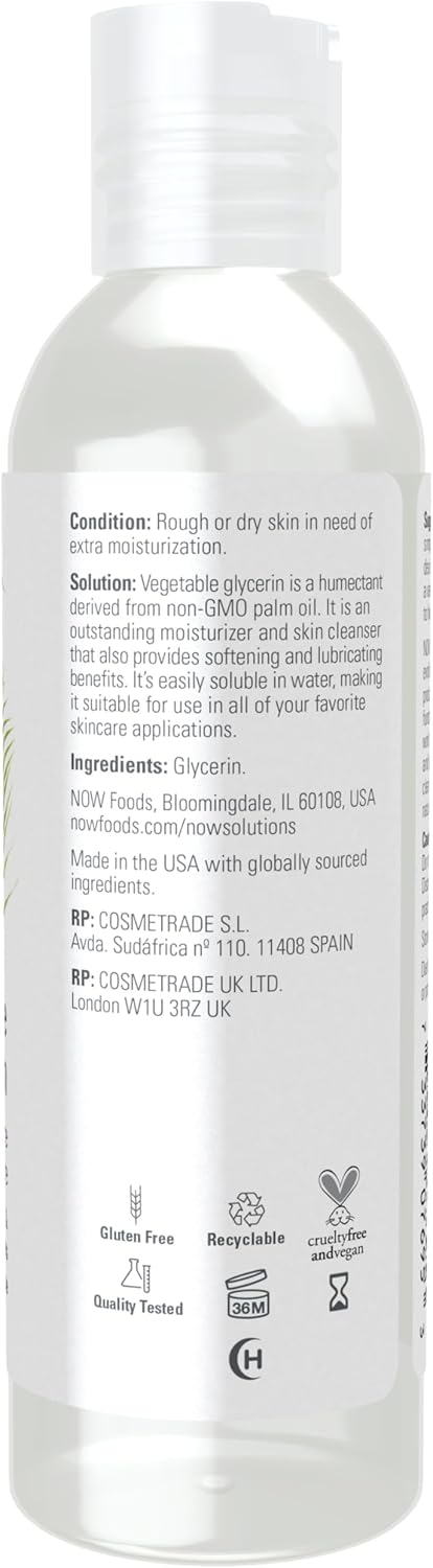 NOW Solutions Vegetable Glycerin - 100% Pure Skin Care Moisturizer | Softening & Hydrating 4-Ounce