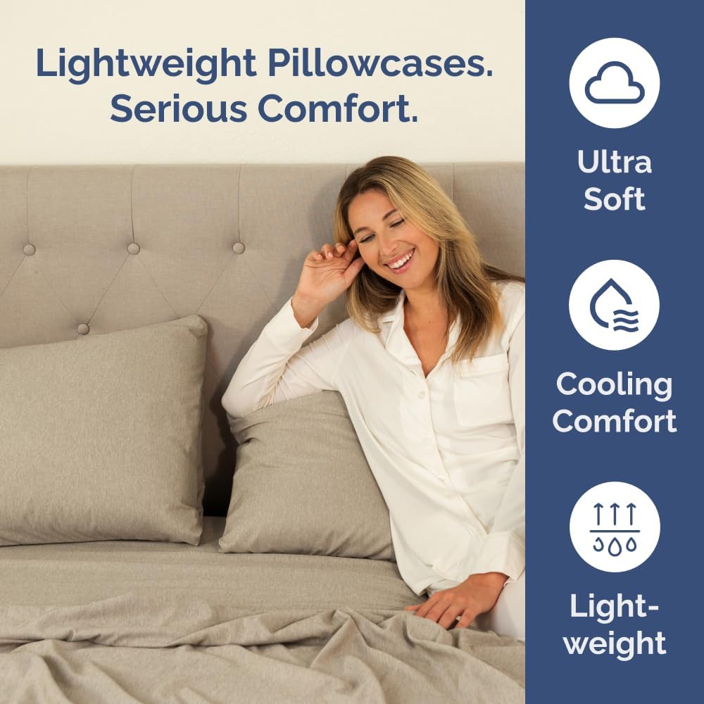 Skiennix Queen Pillow Cases Set of 2 | Ultra Soft Hotel Quality & Wrinkle Free | Heathered Beige