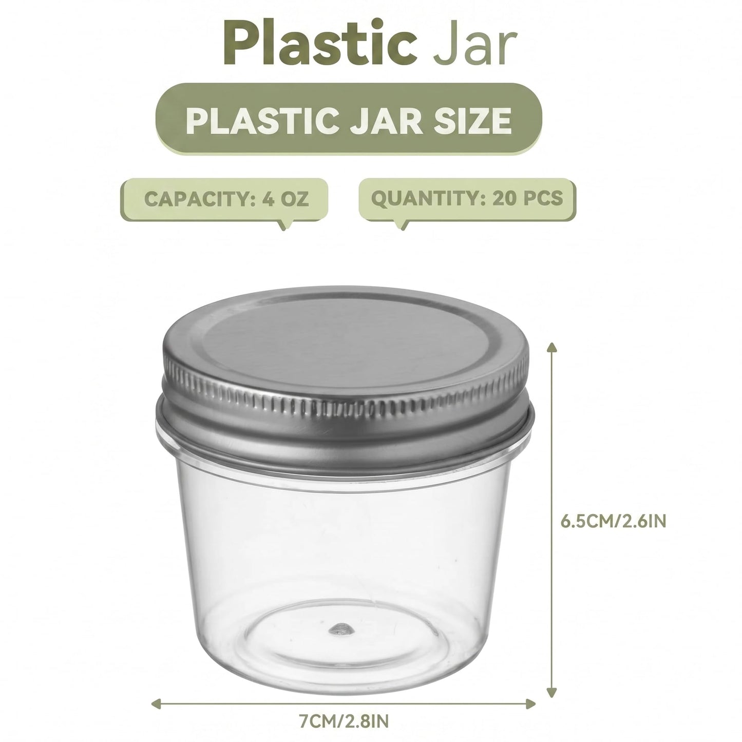 novelinks 4 oz Small Plastic Jars with Lids, 20 Pack Mini Plastic Mason Jars with Lids 4oz, Craft Storage Containers & Canning Jars & Small Spice Jars for Kitchen Organization (20 Pack,Silver)