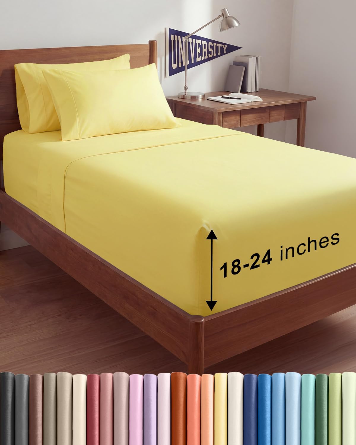 Skiennix Extra Deep Twin XL Sheet Set | 4-Piece Breathable Cooling Bedding - Soft, Wrinkle-Free Yellow