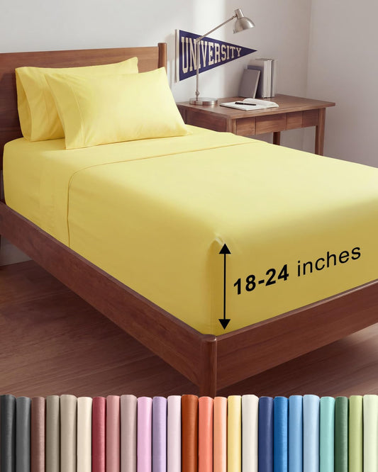 Skiennix Extra Deep Twin XL Sheet Set | 4-Piece Breathable Cooling Bedding - Soft, Wrinkle-Free Yellow