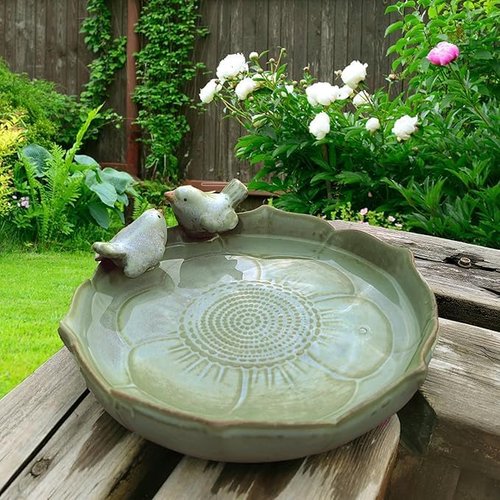Ceramic Bird Bath - 9.45-Inch Outdoor Bird Bath Bowl for Garden, Deck, and Lawn Use