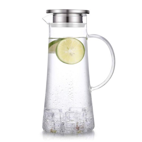 Hwagui - Heat Resistant Glass Pitcher with Stainless Steel Lid, Water Carafe with Handle, Good Beverage Pitcher for Homemade Juice and Iced Tea, 1600ml/53oz