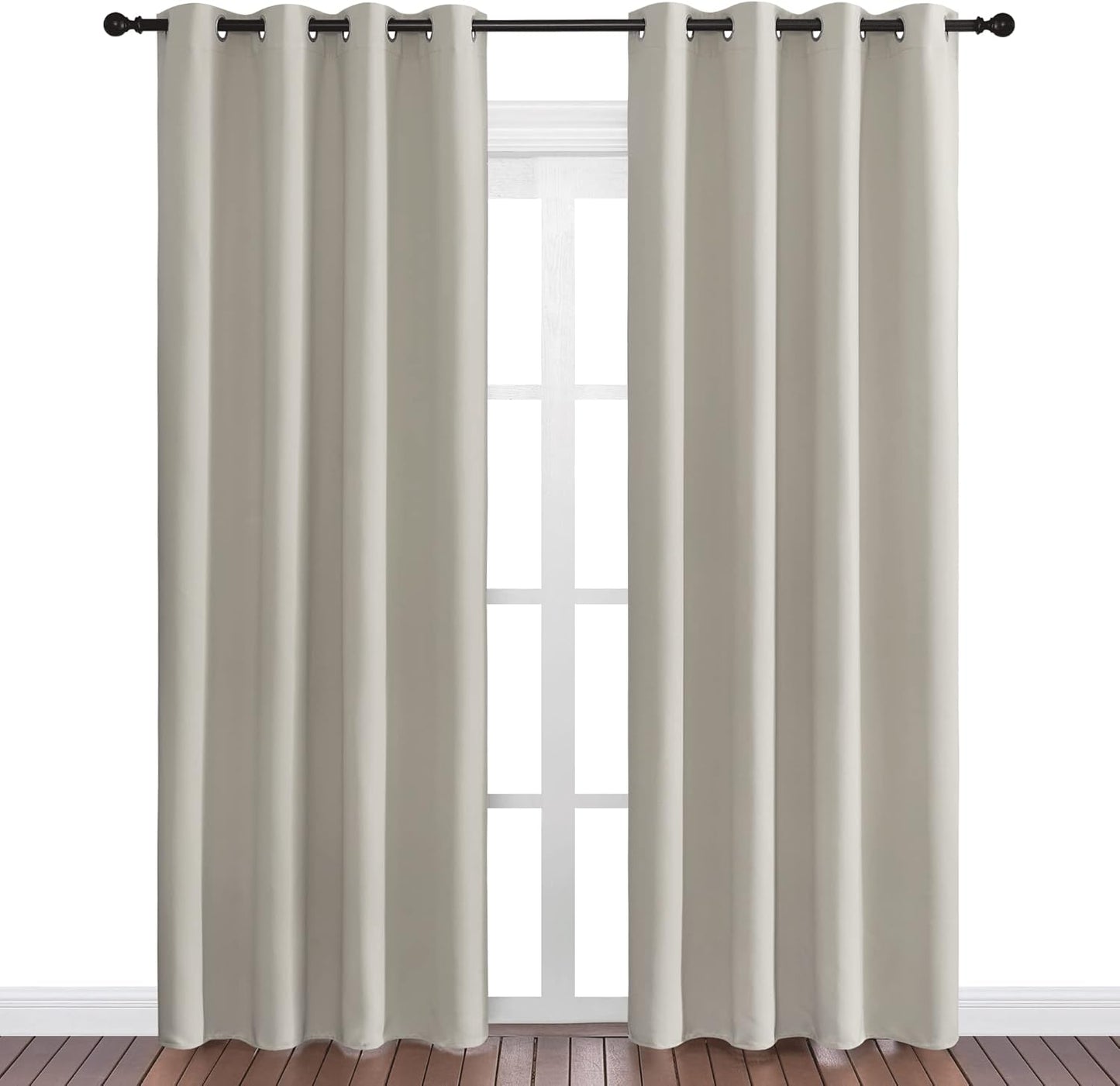 NICETOWN Natural Room Darkening Curtains - 86" Long | Total Privacy Drapes for Boho Farmhouse Decor (Set of 2, 55" Wide)
