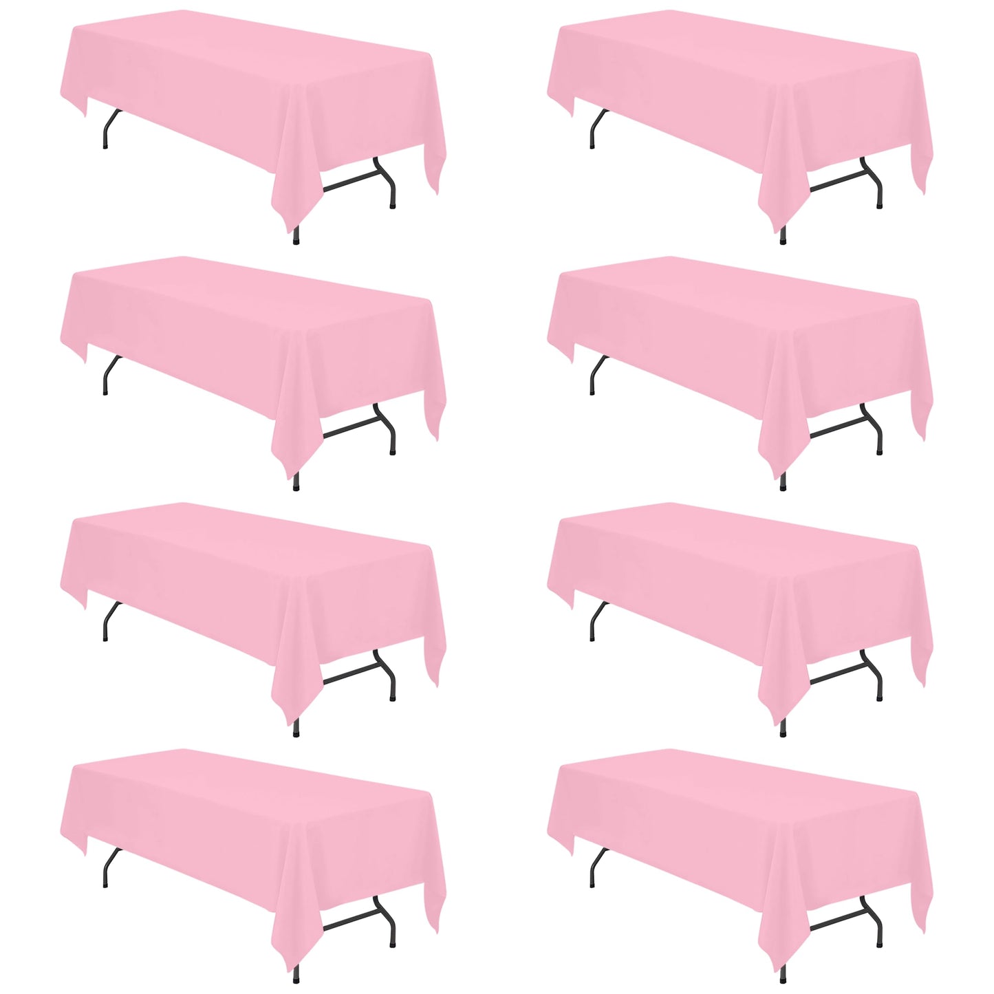 BRILLMAX 8 Pack Pink Tablecloths 60 x 126 Inch for 8ft Rectangle Tables - 150 GSM Polyester Fabric, 15" Standard Drop, Water, Stain & Wrinkle Resistant Cloth Cover for Wedding Banquet Dining Buffet