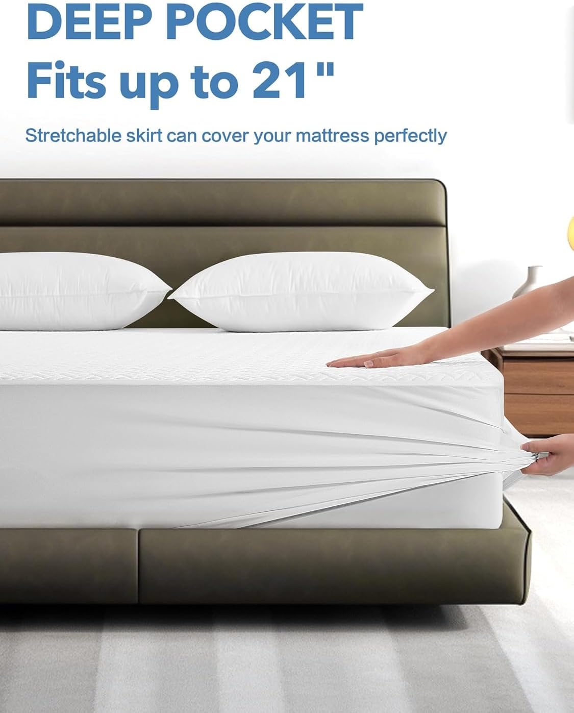 Queen Waterproof Mattress Protector - Premium Bamboo Viscose, Ultra Soft & Breathable, Fits 8"-21" Deep Pocket