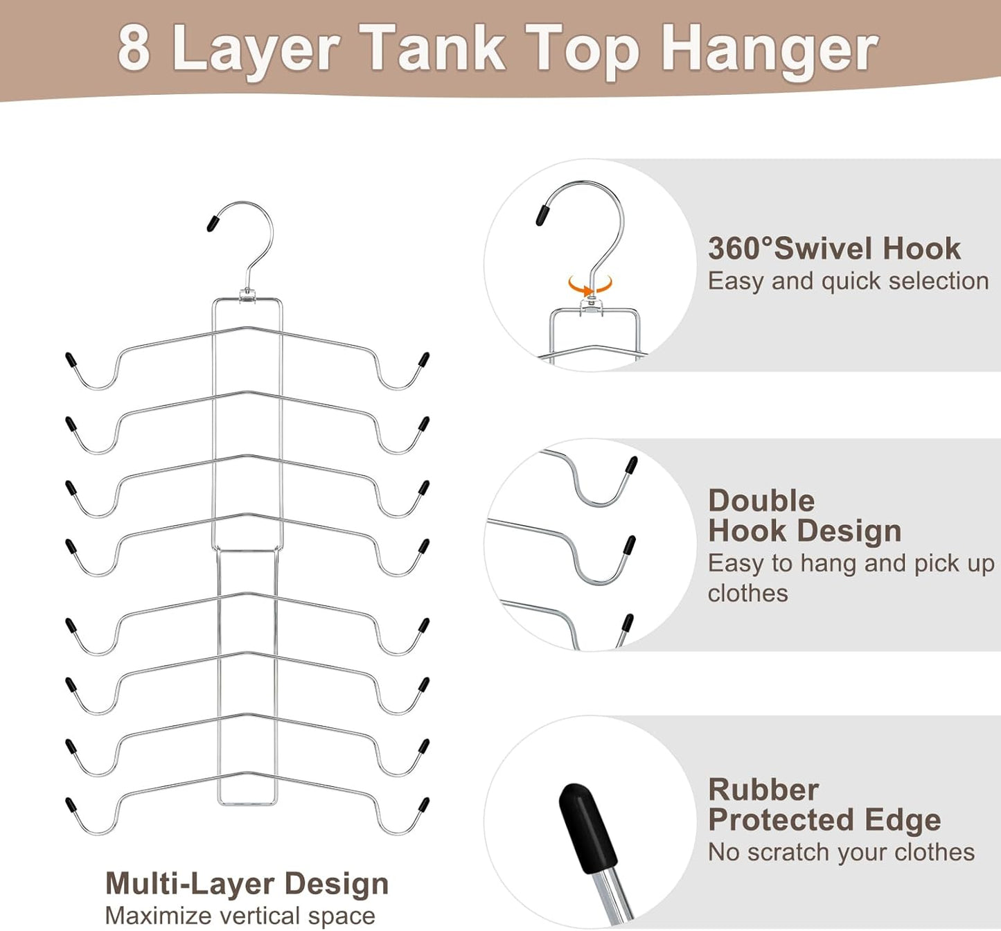 TOPIA HANGER 4-Pack Gym Clothes Organizer - Space-Saving Tank Top & Leggings Hangers | Black