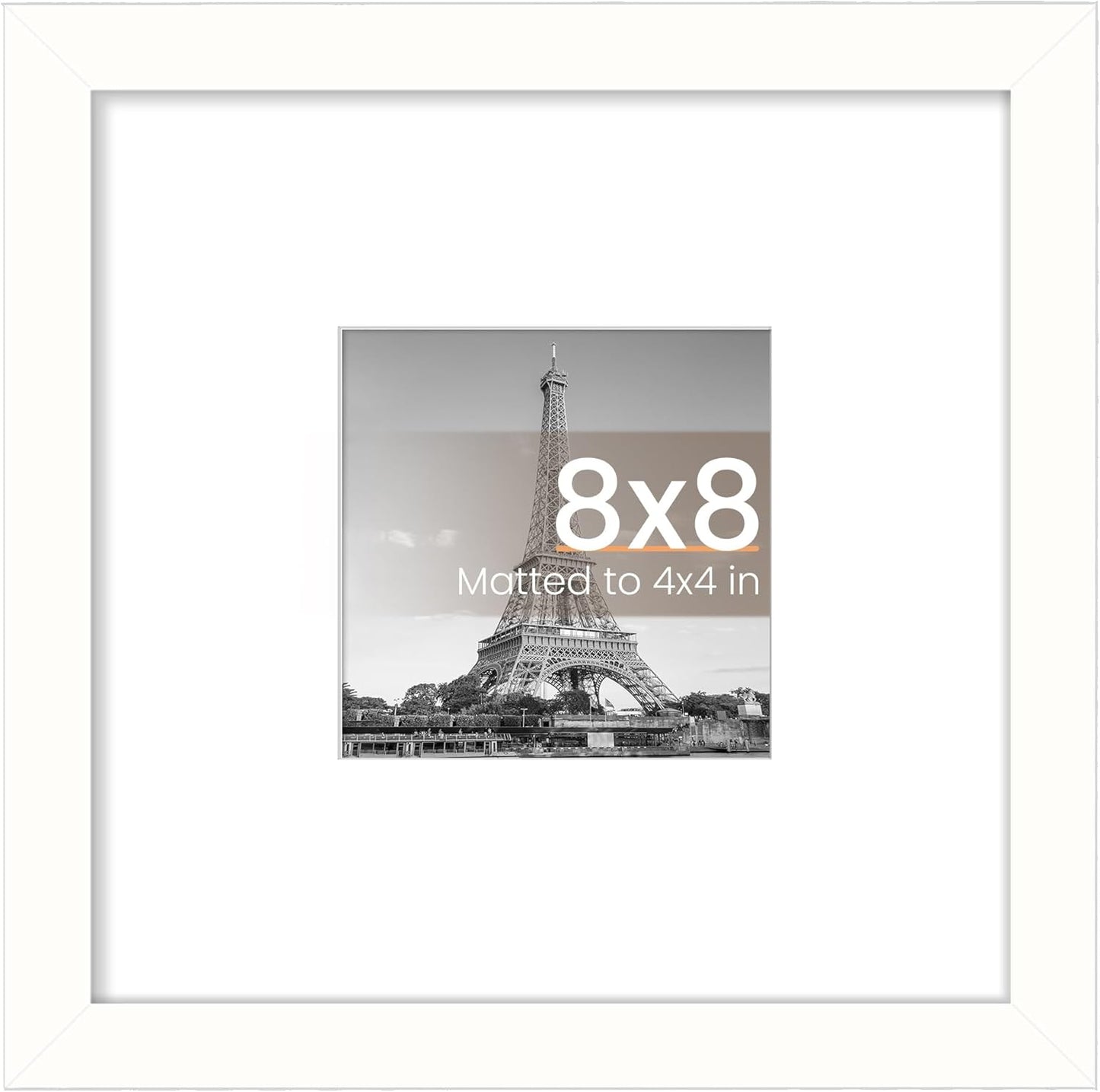 Upsimples 8x8 Picture Frame - Versatile Display for 4x4 or 8x8 Photos | White Wall Hanging Frame, 1 Pack